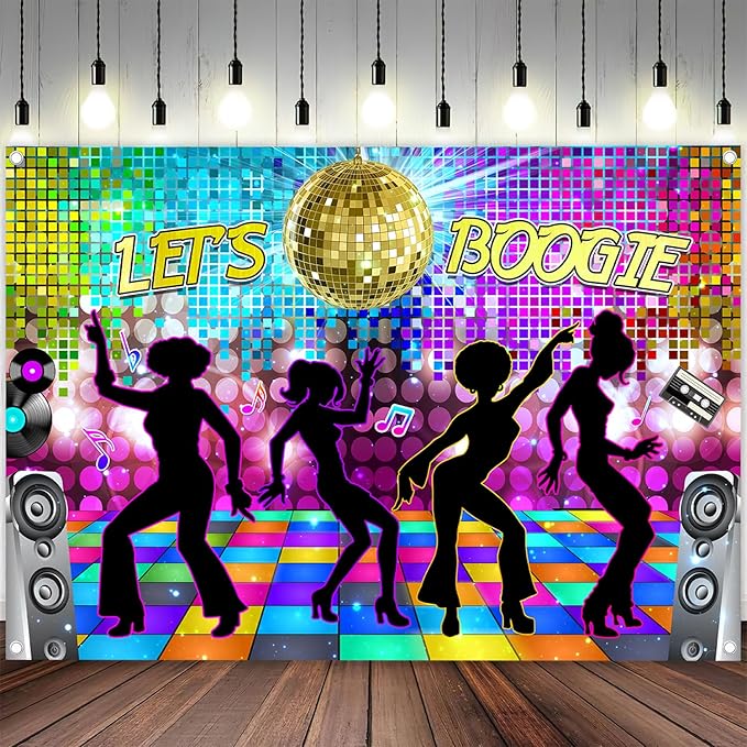 Dance Party Backdrop Retro 80s 90s Theme Stage Dance Ball Music Birthday Party Decoration DJ Photography Background 12X10 ft for Baby Shower Picture Photo Shoot Polyester Fabric, Multi