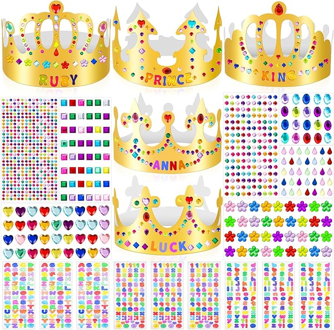 Gold Paper Crowns, Diy Birthday King Crowns Craft to Decorate, Paper Prince Princess Crown Hats for School Classroom