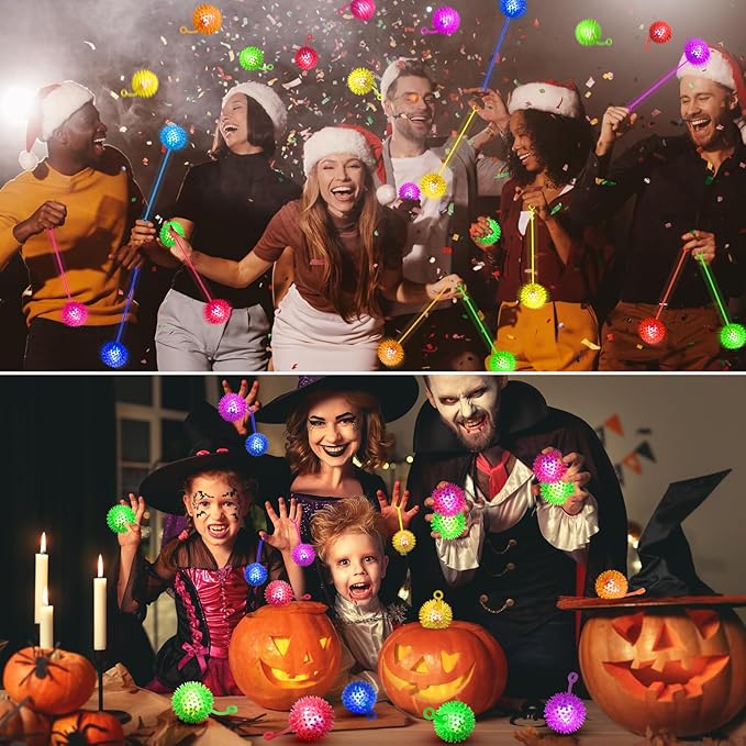 120PCS Light Up Ball, Bouncy Balls for Kids, 6 Colors LED Flashing Squeaky Ball, 2.2inch Light Up Toys, Fidget Sensory Toys, Glow in The Dark Party Favors for Teens, Adults, Children
