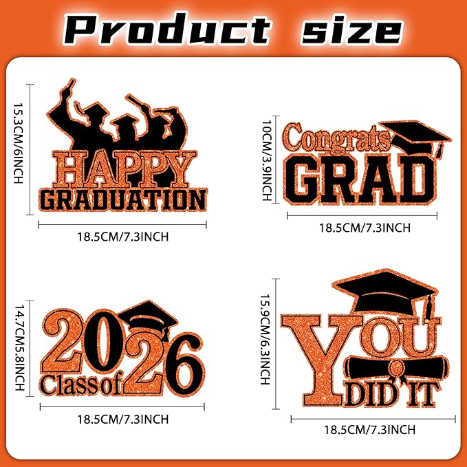 4Pcs Graduation Decorations Class of 2026 Wood Table Centerpieces Congrats Grad Wooden Sign Graduation Table Toppers Congratulate Tiered Tray Decor for 2026 Graduation Party (Orange-Black)
