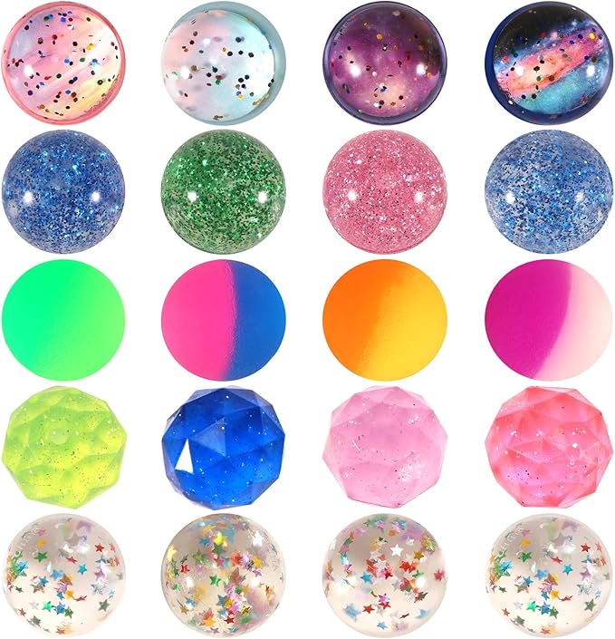 Ayfjovs 20 Pieces 5 Styles Bouncy Balls, 32mm Rubber Balls, Small Bouncy Balls for Kids Party Favors, Prizes, Easter Goodie Bags Stuffers, Birthday Party