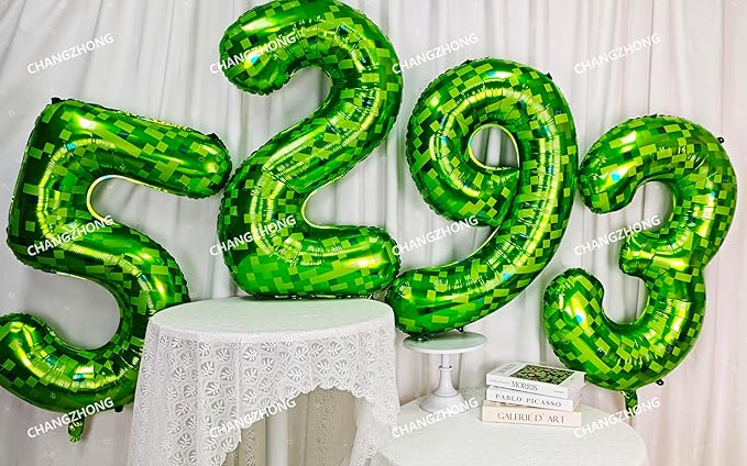 40 inch giant Green pixel miner game number 1 balloon Large mining theme foil balloon 0-9 Suitable for pixel game parties children's birthdays party anniversary celebrations baby shower decoration