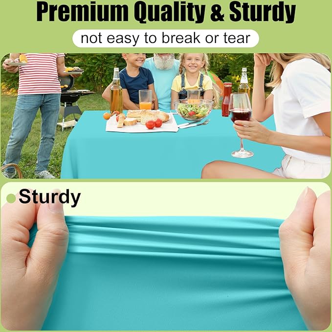 Smiry Disposable Table Cloth - 6 Pack, 54 x 72 Inch Waterproof Rectangle Tablecloths for Parties, Decorative Plastic Table Cover, Leakproof & Sturdy, Teal