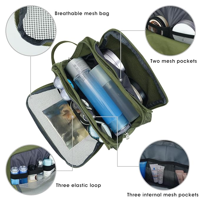 Toiletry Bag for Men Hanging Dopp Kit Water Resistant Shaving Bag Small Toiletry Bag for Traveling (Pure Green)