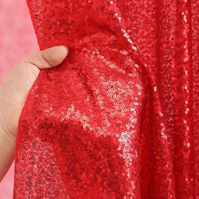 B-COOL Red Sequin Backdrop Curtain 2 Panels 2ftx8ft Shiny Valentines Backdrop Drapes Red Glitter Curtains for Wedding Party Birthday Anniversary Background Decoration