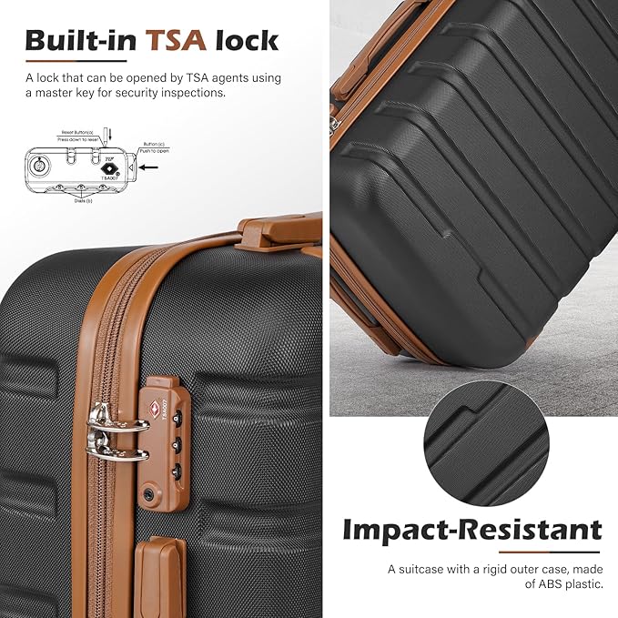 Coolife Luggage 3 Piece Set, Lightweight Durable Hardshell Suitcase set with 360° Spinner Wheels, TSA-approved Lock, Checked Family Travel Luggage sets, 16/20/24/28 Inch, Orange