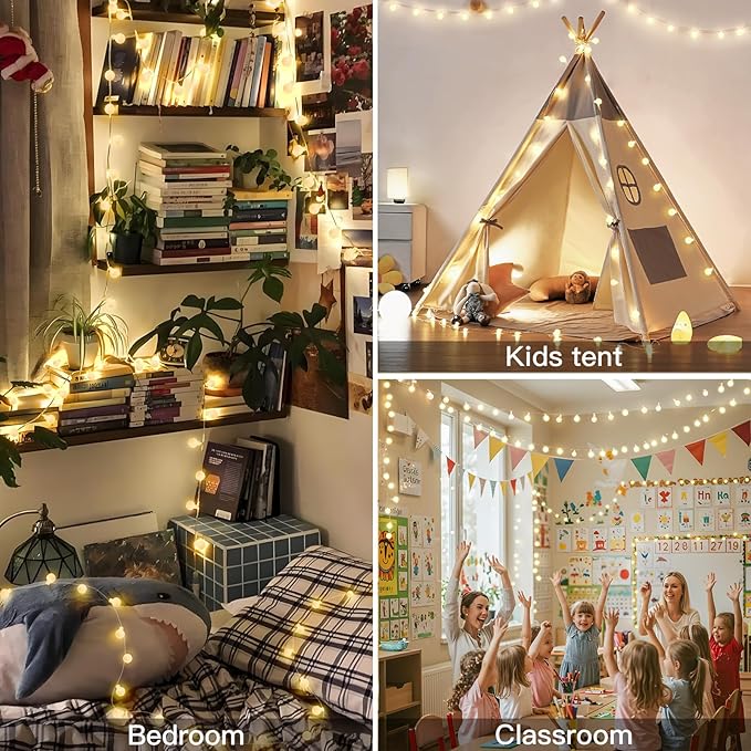 suddus String Lights for Bedroom, 66ft 200 Led Connectable Globe String Lights Indoor, Hanging Fairy Lights Plug in with Remote for Kids Room Dorm Classroom Outdoor Christmas Tree Decor, Warm White