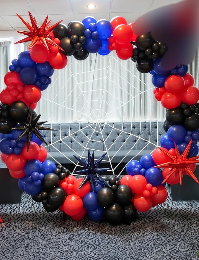 Black Red and Blue Balloons Arch Garland Kit, 106pcs Spider Theme Balloon Arch Kit with Starburst Foil Balloons, Hero-Themed Party Decorations and Birthday Backdrop for Boys