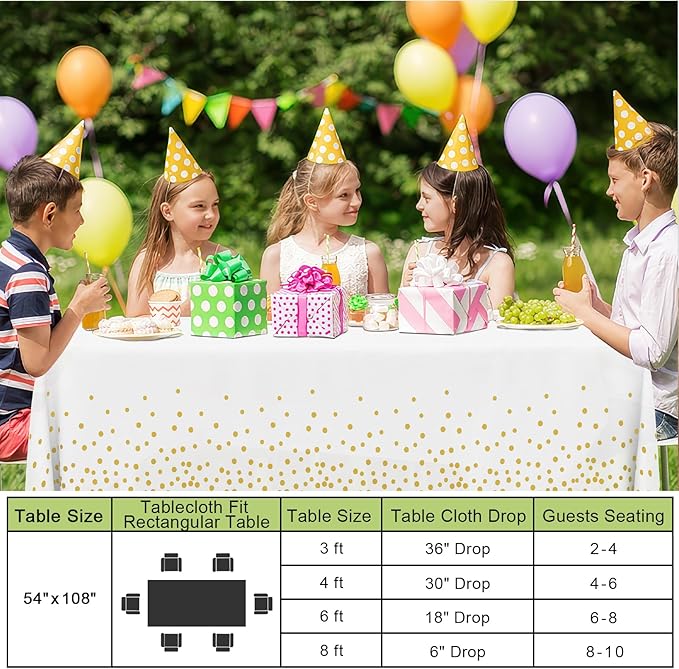 Smiry Disposable Table Cloth - 15 Pack, 54 x 108 Inch Waterproof Rectangle Tablecloths for New Years, Decorative Plastic Table Cover, Leakproof & Sturdy, White & Gold