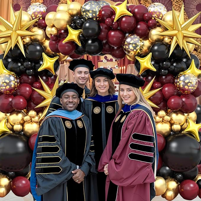 Black Burgundy Gold Balloons Arch Kit, Maroon Black Gold Balloons Arch Garland, 98Pcs Black Red Metallic Gold Balloons with Stars Balloon for Birthdays Retirement Graduation Celebrations Class of 2025