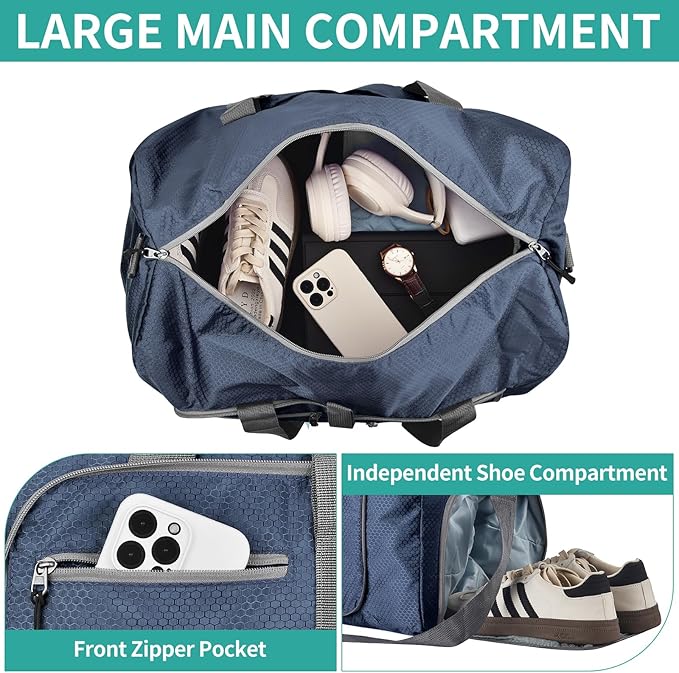 Dimayar Travel Duffle Bag for Men Women - Foldable Duffel Bag with Shoes Compartment - Overnight Bags Waterproof & Tear Resistant(85L,Dark Blue)