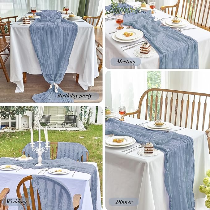 IVAPUPU 6 Pcs Cheesecloth Table Runner - 10ft Dusty Blue Easter Spring Boho Gauze Cheese Cloth Table Runners for Baby Shower Decoration Wedding Party Garden Farmhouse Decor