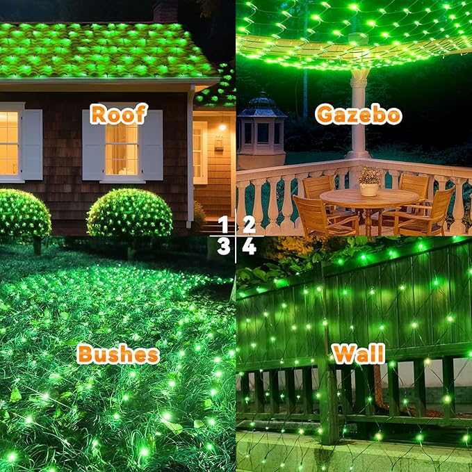 LitHome 14.8FT x 5FT Christmas Net Lights Outdoor Mesh Lights,300 LED St Patrick’s Day Net Light for Bushes Connectable,8 Modes Green Giant Mesh Light Waterproof for Christmas Garden Party Roof Decor