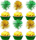 Gyufise 30Pcs Foil Firework Cupcake Toppers Sparkle Tinsel Cake Toppers Tinsel Drink Cake Decoration Cocktail Picks for Birthday Wedding Graduation Party Supplies Gold Green