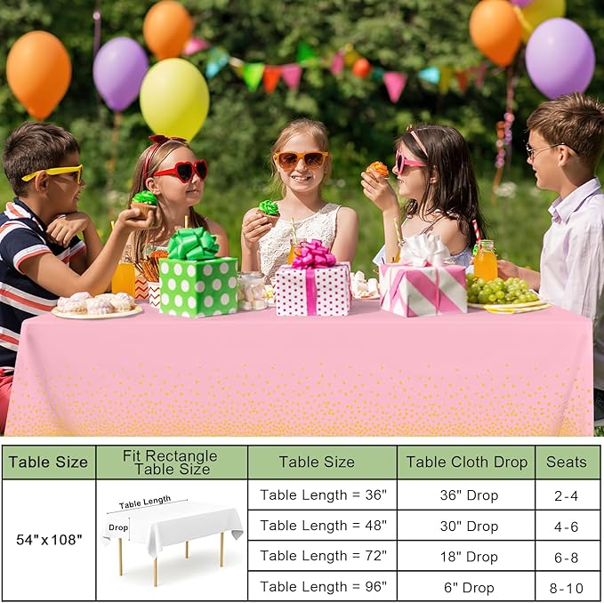 misaya 10 Packs Dot Disposable Table Cloth, 54 x 108 Inch Waterproof Plastic Tablecloth, Rectangle Gold Dots in Pink Table Covers for Easter, Picnic, Birthday, Party