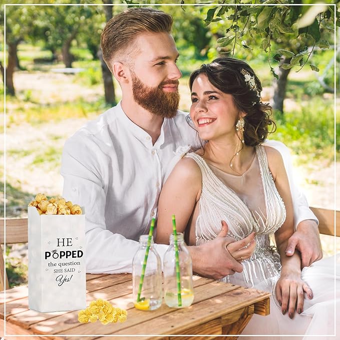 AIOMOB 50 Pcs He Popped the Question Popcorn Bags Engagement Party Favors Decorations Grease Resistant Popcorn Favor Bags for Engagement Party Bridal Shower Wedding Supplies