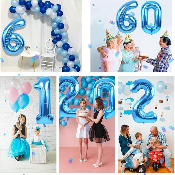 40 inch Blue Number Balloon Giant Foil Helium Balloons Blue Number 6 Balloon for 6th Birthday Party Decorations