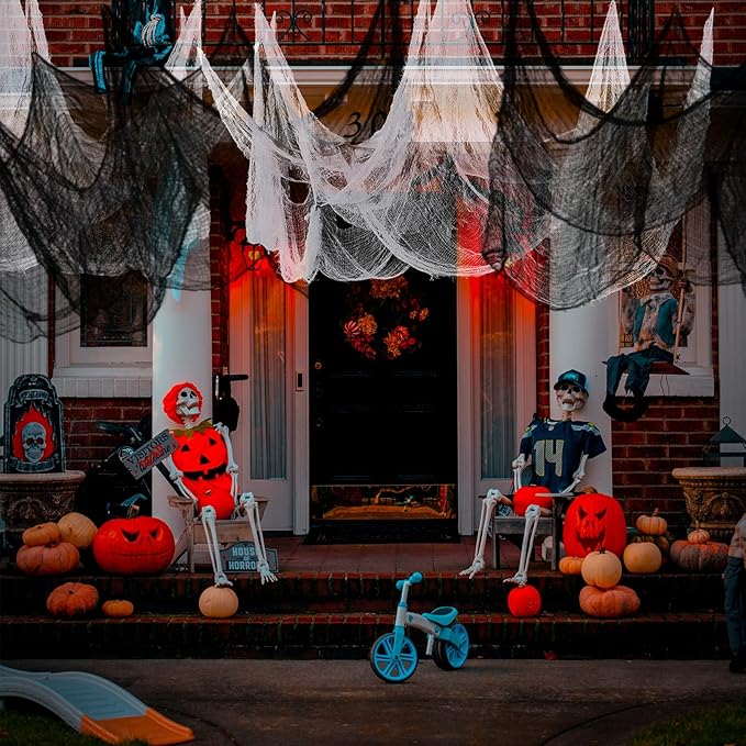 80 x 400 Halloween Decorations Creepy Cloth Indoor Outdoor, Scary Gauze Halloween Party Decorations, Spooky Home Decor Supplies for Table Tree Garden Doorway Haunted House Yard Skeleton (1PCS White)