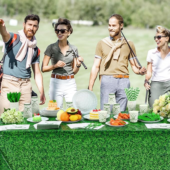 452 Pcs Golf Party Supplies for 50 Guests, Golf Paper Plates Napkins Cups Green Grass Field Tablecloth Cutlery Straws Disposable Tableware Set for Sports Theme Birthday Party Decorations