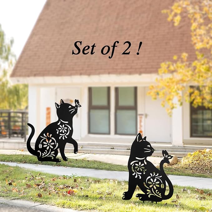 Cat Garden Decor,Metal Cat Decorative Garden Stakes for Outside,Patio,Outdoor,Charming Set of 2 Cats Yard Decor