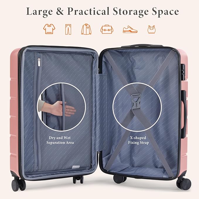 Sweetcrispy Carry on Suitcase, Luggage with Spinner Wheels, Hard Shell ABS, TSA Lock, 28 Inch Pink