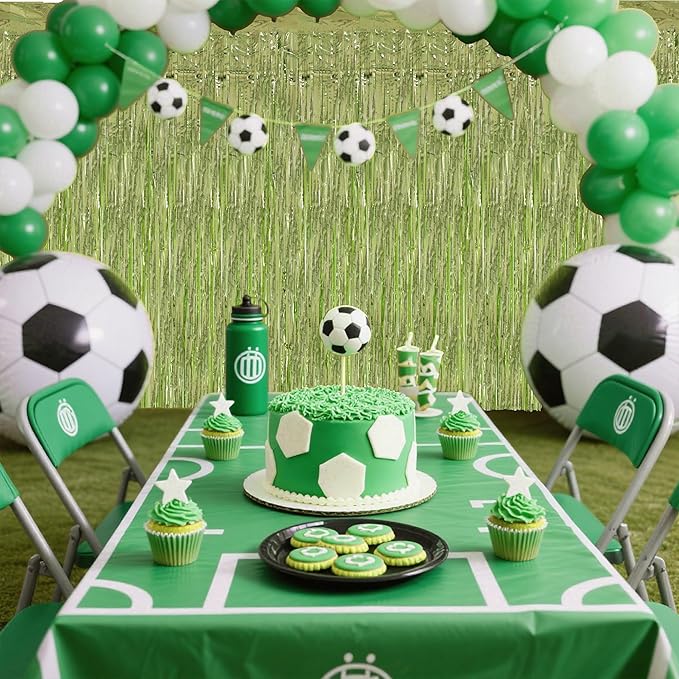 TONIFUL 3Pcs Light Green Door Streamers,Green Photo Booth Backdrop,Metallic Streamers Green Foil Fringe Curtains for Birthday,Christmas,New Year,St. Patrick's Day Party Streamers Decor