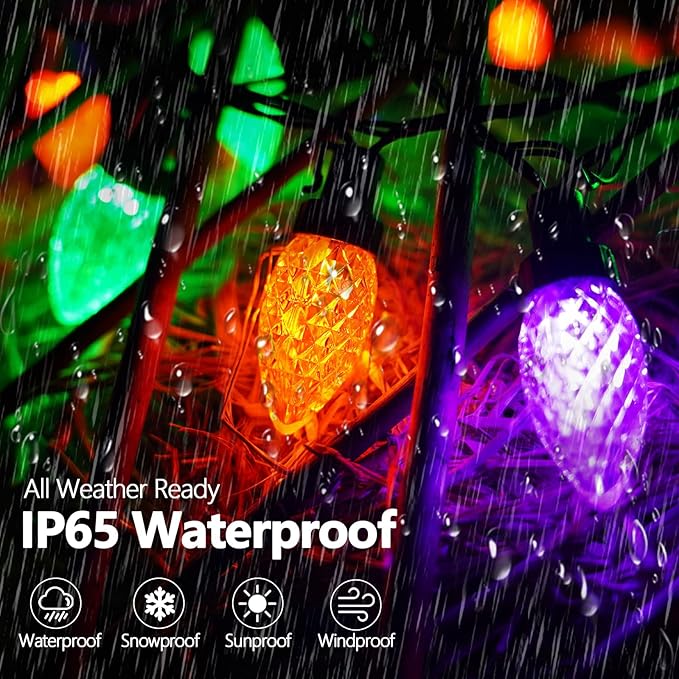 KAQ 2PK 100LED Orange Purple and Green C9 Halloween Lights Waterproof Indoor Outdoor, Extendable 98FT String Lights Plug in with 13 Lighting Modes, Halloween Decorations for Party, Outside Yard Decor
