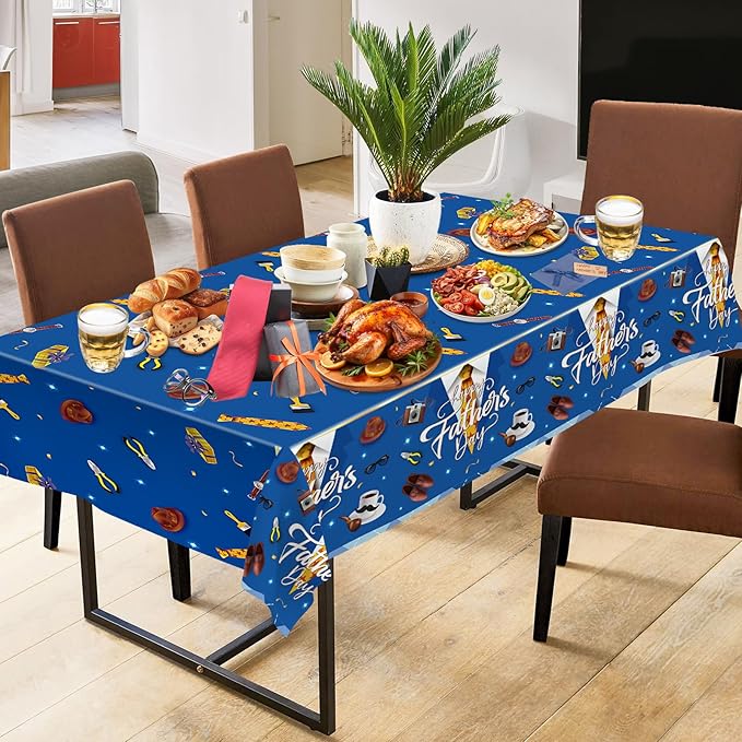 2 Pack Fathers Day Tablecloth - Happy Father's Day Table Cloth, Plastic Disposable Rectangle Blue Father Day Table Cover for Fathers Day Decorations Party Decor Supplies Favors,108 x 54 Inch