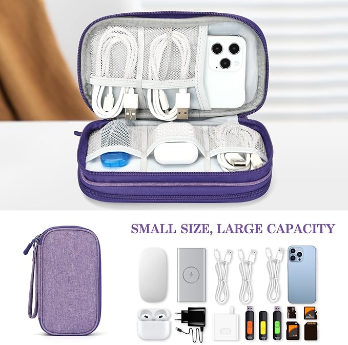 FYY Travel Cable Organizer Pouch Electronic Accessories Carry Case Portable Waterproof Double Layers All-in-One Storage Bag for Cord, Charger, Phone, Earphone Dark Purple