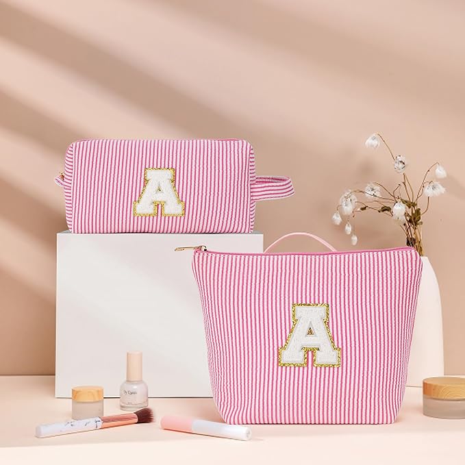 Travel Cute Makeup Bag Set - Make up Cosmetic Bag for Women, Small Makeup Bag for Purse Makeup Kit | Purple Stuff Birthday Gifts for Women Travel Essentials, Purple Letter S