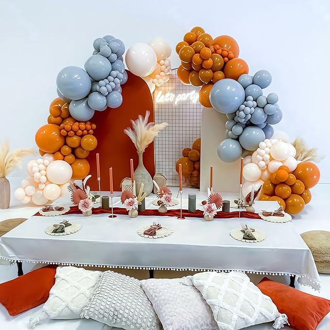 Burnt Orange and Blue Fall Balloons, 12 Inch 35PCS Dusty Blue Orange Taupe Peach Balloon, Fall Balloons for Birthday Baby Shower First Fall Thanksgiving Autumn Harvest Market Themed Party Decorations