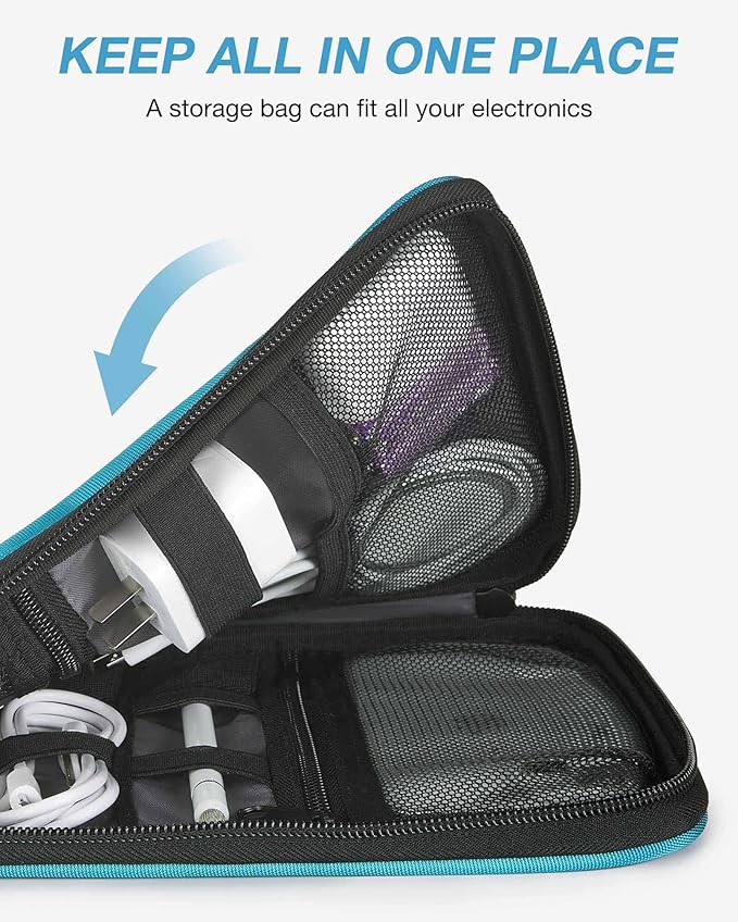 BAGSMART Large Electronics Organizer Travel Case, Travel Cable Organizer Bag for Travel Essentials, Travel Tech Organizer as Travel Accessories, Cord Organizer for Phone, Power Bank SD Card, Blue