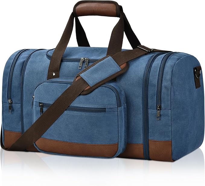 Litvyak Duffle Bag for Travel, 50L Canvas Travel Duffel Bags Overnight Weekend Gym Carry On Luggage Bag for Men & Women(Blue)