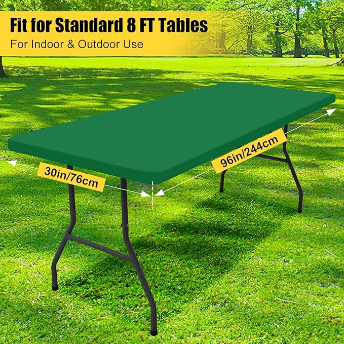 Smiry 2 Pack Rectangle Picnic Table Cloth, Waterproof Elastic Fitted Tablecloths, Washable Polyester Rectangular Patio Table Cover for Camping, Indoor and Outdoor (Hunter Green, 30"x96")