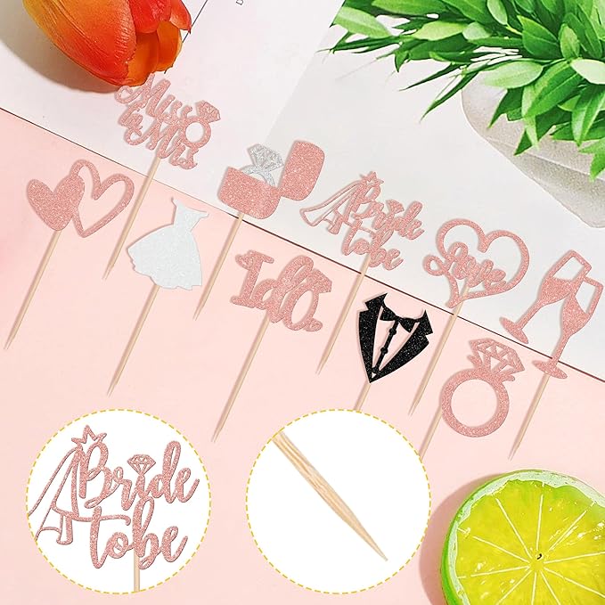 30 PCS Bride to Be Cupcake Toppers Glitter Miss to Mrs I Do Love Heart Ring Cupcake Picks Wedding Bridal Shower Cake Decorations for Wedding Engagement Bachelorette Party Supplies Rose Gold