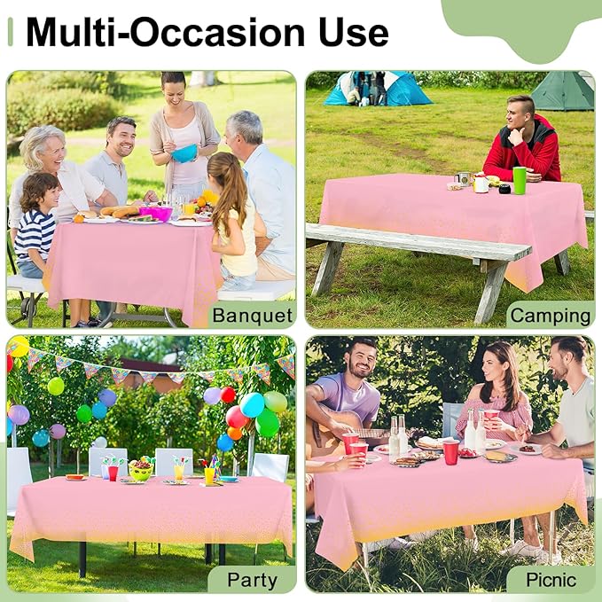 misaya 10 Packs Dot Disposable Table Cloth, 54 x 108 Inch Waterproof Plastic Tablecloth, Rectangle Gold Dots in Pink Table Covers for Easter, Picnic, Birthday, Party