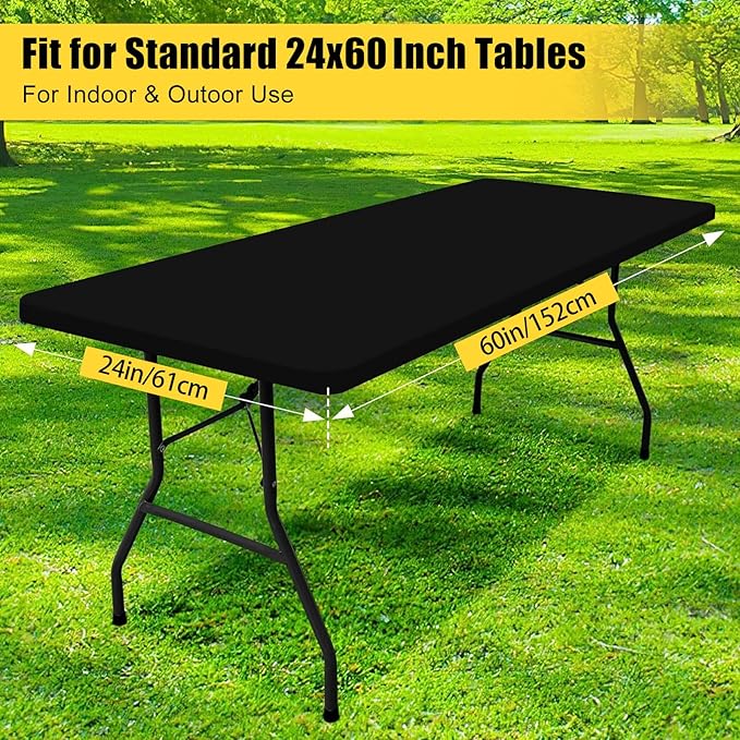 Smiry 2 Pack Rectangle Picnic Table Cloth, Waterproof Elastic Fitted Tablecloths, Washable Polyester Rectangular Patio Table Cover for Camping, Indoor and Outdoor (Black, 24"x60")