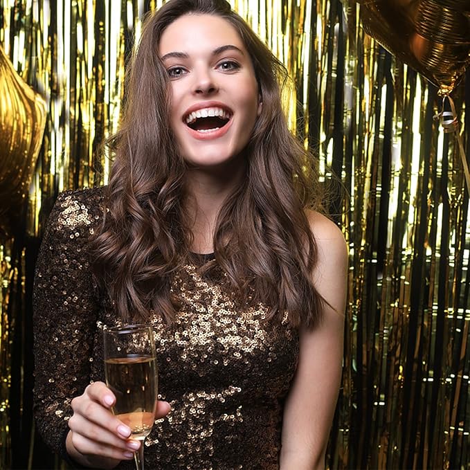 5 Pack Foil Curtain Backdrop Gold Metallic Tinsel Foil Fringe Curtains Photo Booth Props for Birthday Wedding Engagement Baby Shower Bachelorette Christmas Holiday Celebration Party Decorations