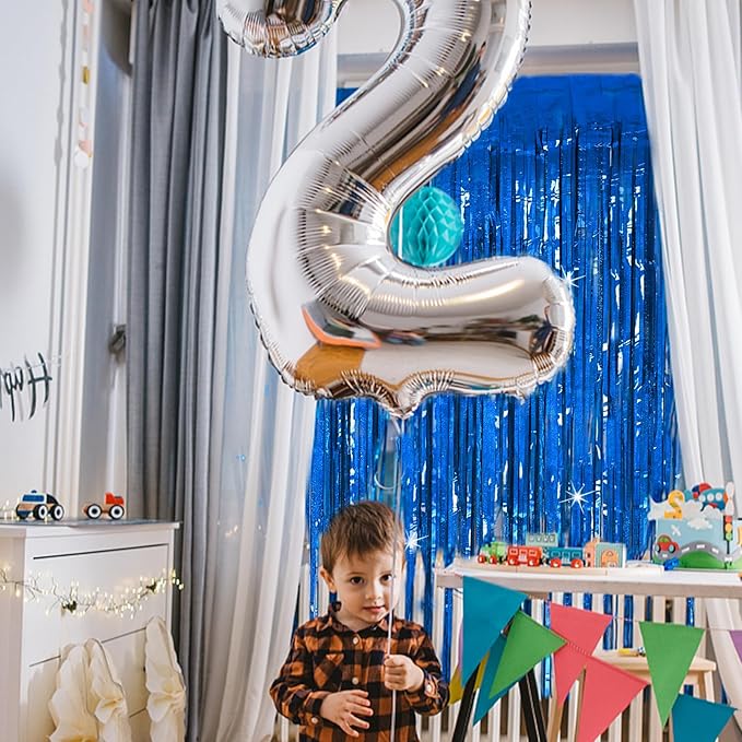 Tinsel Curtain Party Backdrop Blue Birthday Party Decorations 2 Packs Glitter Foil Fringe Curtain Party Decor Streamers Photo Booth for Birthday Christmas Wedding Halloween Graduation Decorations