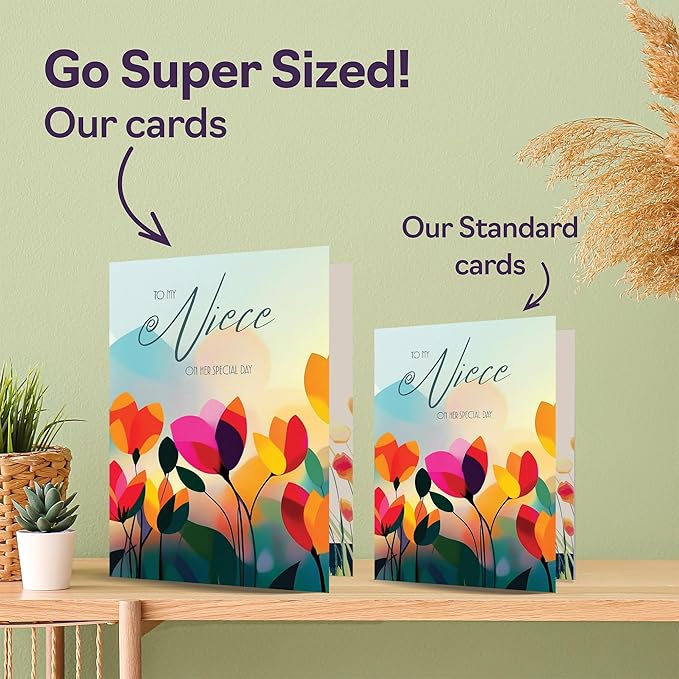 Niece Birthday Card - Vibrant Summer Flowers - Vivid Happy Birthday Card for Niece from Auntie Uncle, 5x7 Inch Female Floral Bday Golden Greeting Cards