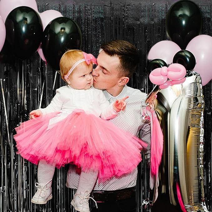 Tinsel Curtain Party Backdrop Black Birthday & Christmas Decor 5 Packs Glitter Foil Fringe Streamers for Photo Booth & Graduation