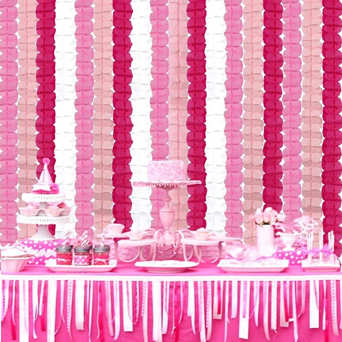 Rose-Red Pink-White Party-Decorations Streamers Garland - 157Ft Four-Leaf Clover Hanging Banner,Wedding Girl Birthday Baby Bridal Shower Engagement Bachelorette Decor Hugtmr