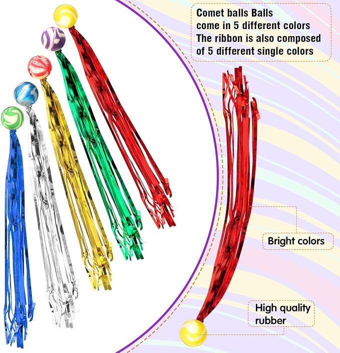 Leyndo 200 Pcs Colorful Streamer Balls Rubber Comet Ball Decorations for Party Favors, Goodie Bag Stuffers,Piñata Fillers, Assorted Colors
