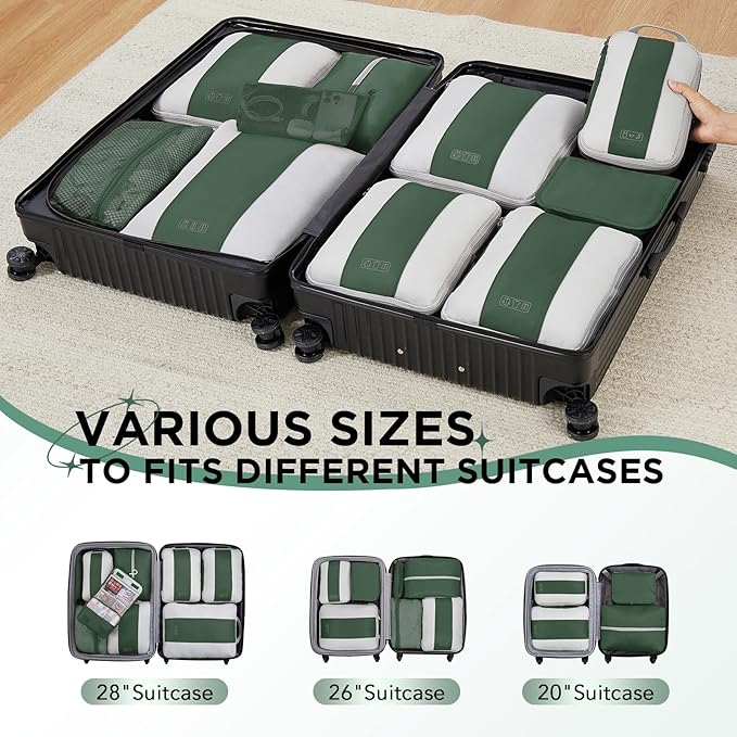 10 Set Compression Packing Cubes for Travel Essentials,Compressible Expandable Packing Cubes for Suitcase,OlarHike Luggage Organizer Bags for Travel,Handy Helper for Organizing Clothes(Dark Green)