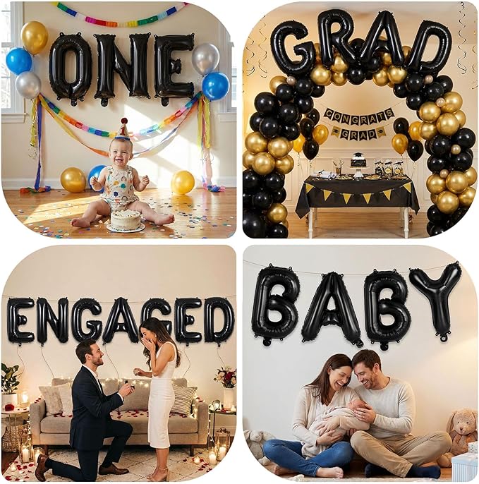 Black Letter R Balloons, 40 Inch Large Foil Letter Balloons, Custom Phrase Balloon for Birthday Party Wedding Anniversary Decoration (Black R)