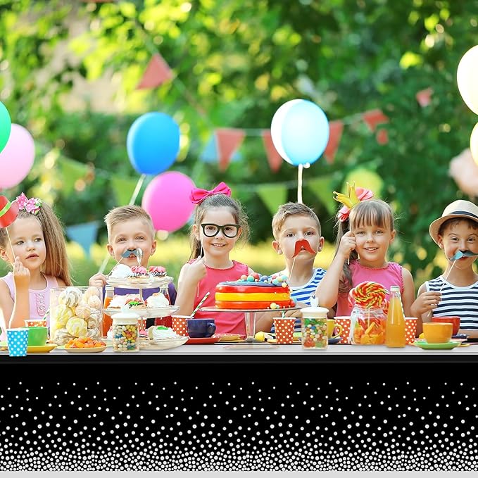 4 Pack Black and Silver Tablecloth Party Decorations Plastic Black Tablecloth Printed Silver Table Runner 54 x108 Inch Disposable Rectangle Table Cover for Birthday Wedding Graduation