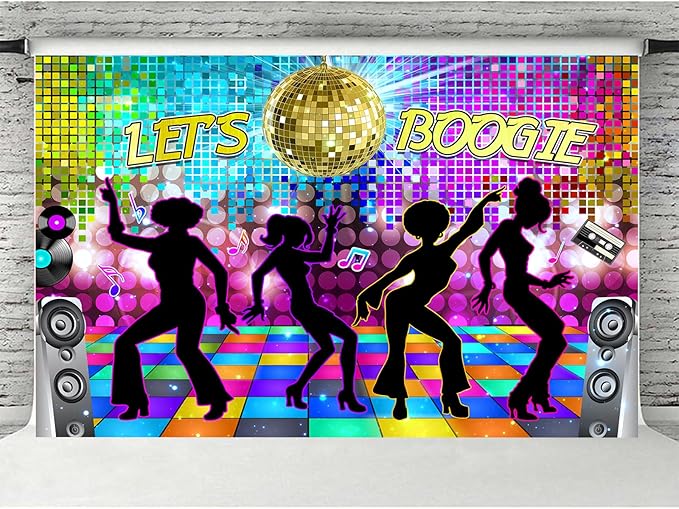 Dance Party Backdrop Retro 80s 90s Theme Stage Dance Ball Music Birthday Party Decoration DJ Photography Background 12X10 ft for Baby Shower Picture Photo Shoot Polyester Fabric, Multi