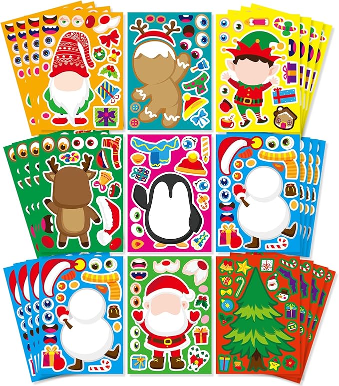 Christmas Stickers 36 PCS for Kids Make a Face Stickers, Make Your Own Christmas Sticker DIY Mix and Match Christmas Party Games Sticker Decorating Party Favors Supplies for School Student Awards