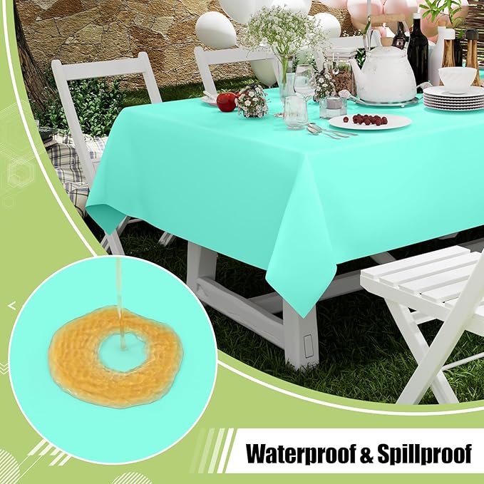 Smiry Disposable Table Cloth - 15 Pack, 54 x 108 Inch Waterproof Rectangle Tablecloths for Parties, Decorative Plastic Table Cover, Leakproof & Sturdy, Mint Green