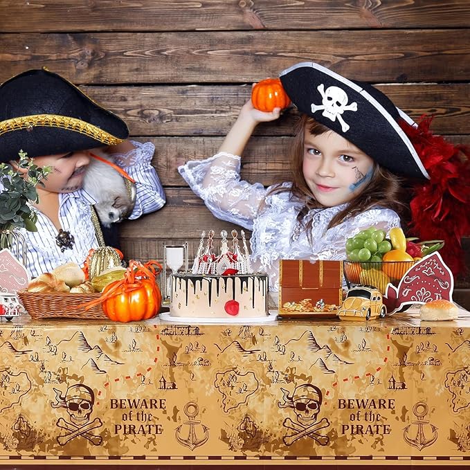 Irenare 1 Piece Pirate Tablecloth for Party Decor - 54 x 108 Inches Pirate Treasure Map Tablecover Plastic Island Treasure Table Covers Navigation Supplies for Birthday Party Decoration